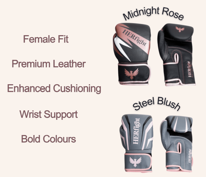 Pair of HERfight women's boxing gloves laid flat